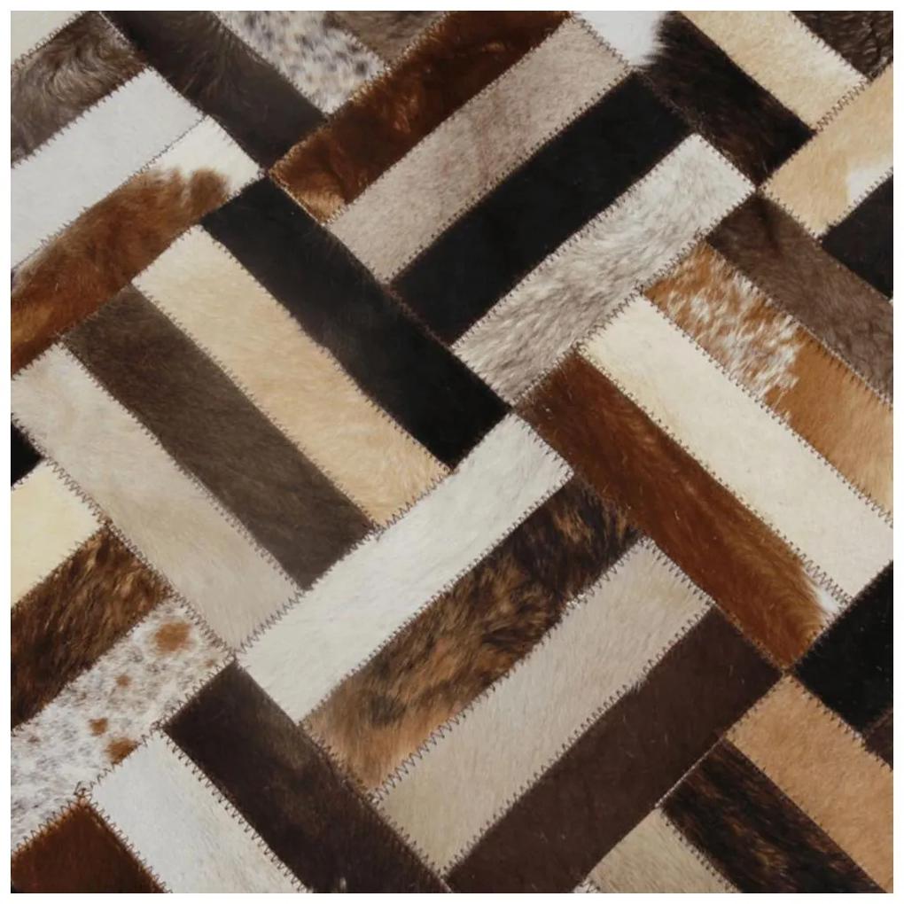 Tempo Kondela Luxusný kožený koberec, hnedá/čierna/béžová, patchwork, 140x200 , KOŽA TYP 2