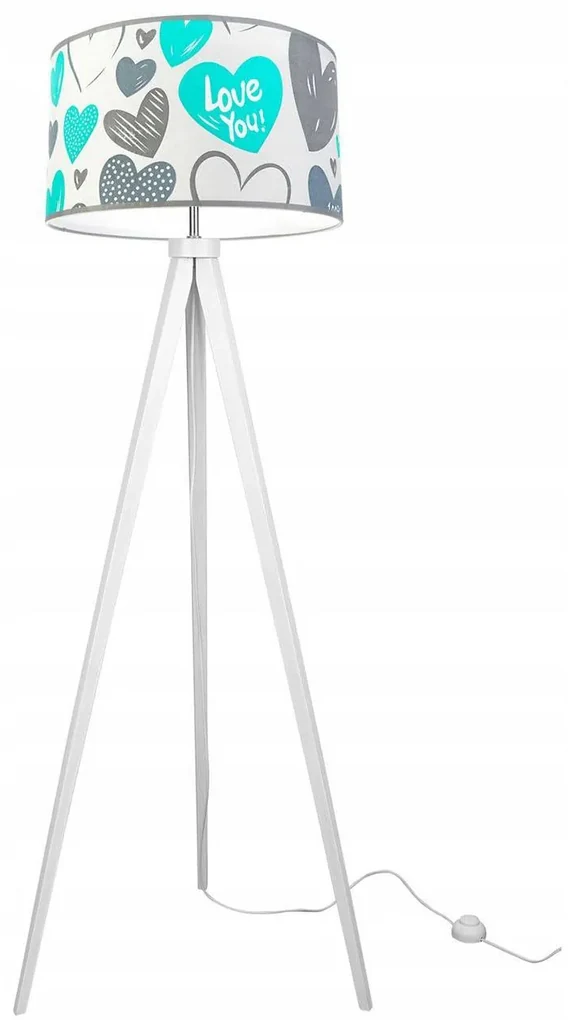 Detská stojacia lampa Heart, 1x biele textilné tienidlo so vzororm, (výber z 2 farieb konštrukcie), b