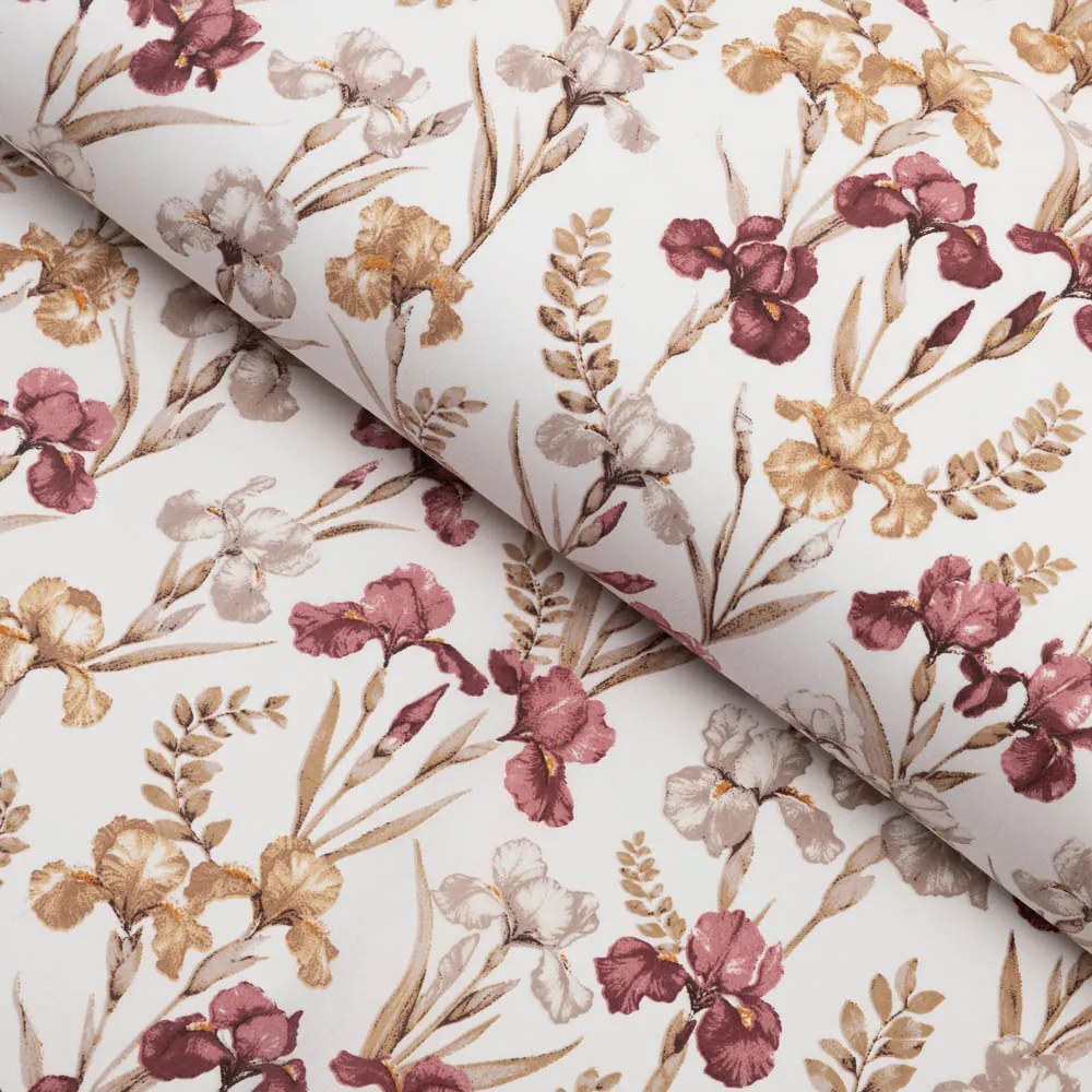 Biante Detské bavlnené posteľné obliečky do postieľky Sandra SA-636 Vínovo-béžové kosatce na bielom Do postieľky 100x135 a 40x60 cm