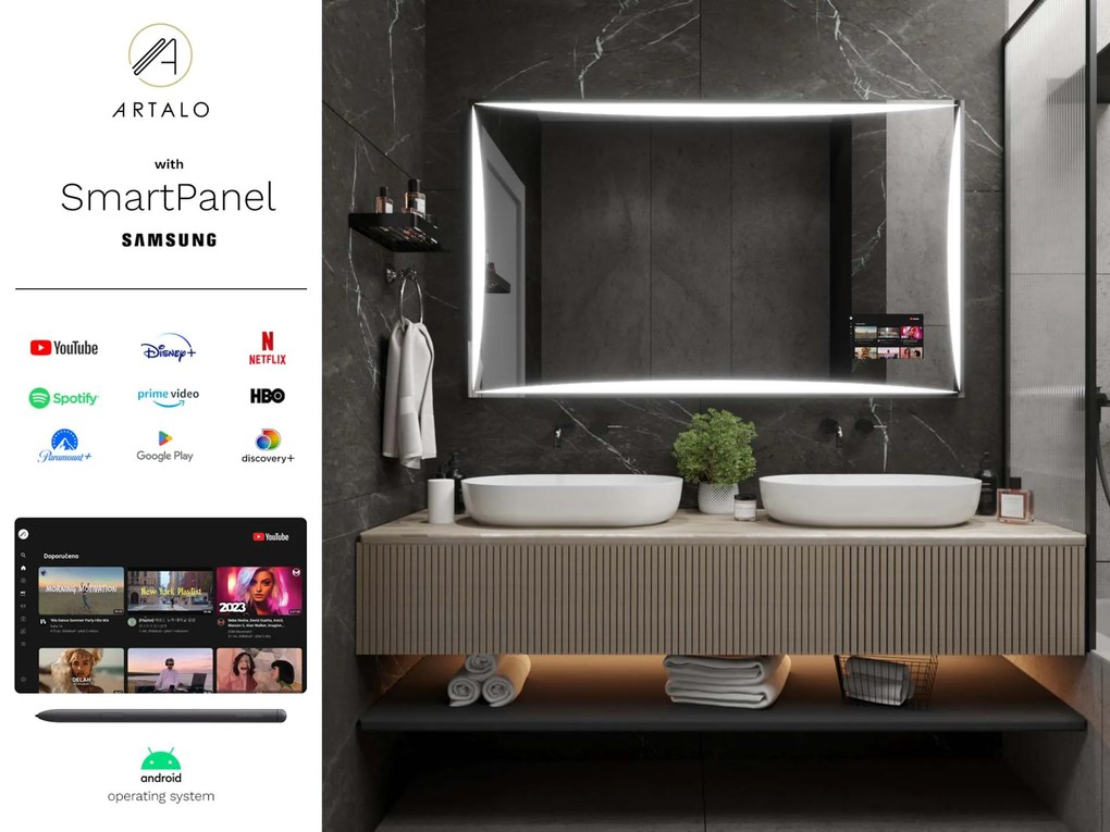 SMART Zrkadlo do kúpeľne s LED osvetlením M5 premium + Samsung SmartPanel