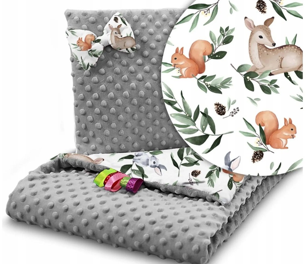 BabiM Deka do kočíka + vankúš 75x100 Minky Animals Farba: sivá-srnky