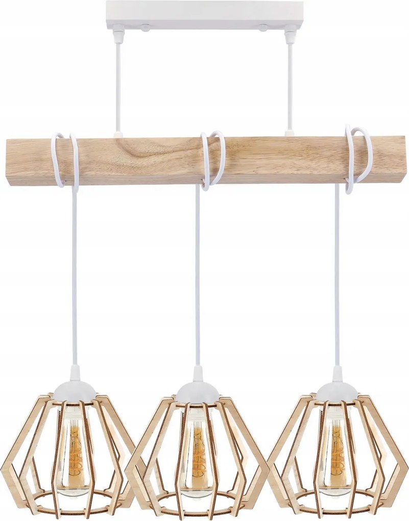 BERGE LED závesné stropné svietidlo, drevený trám, 3xE27, loft, brilantné drevo - biela