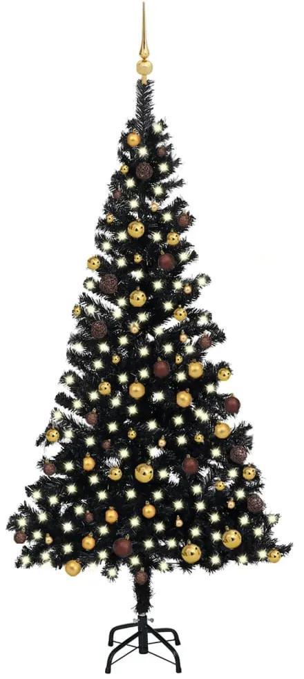 Umelý vianočný stromček s LED a súpravou gulí 210 cm čierny PVC 3077505