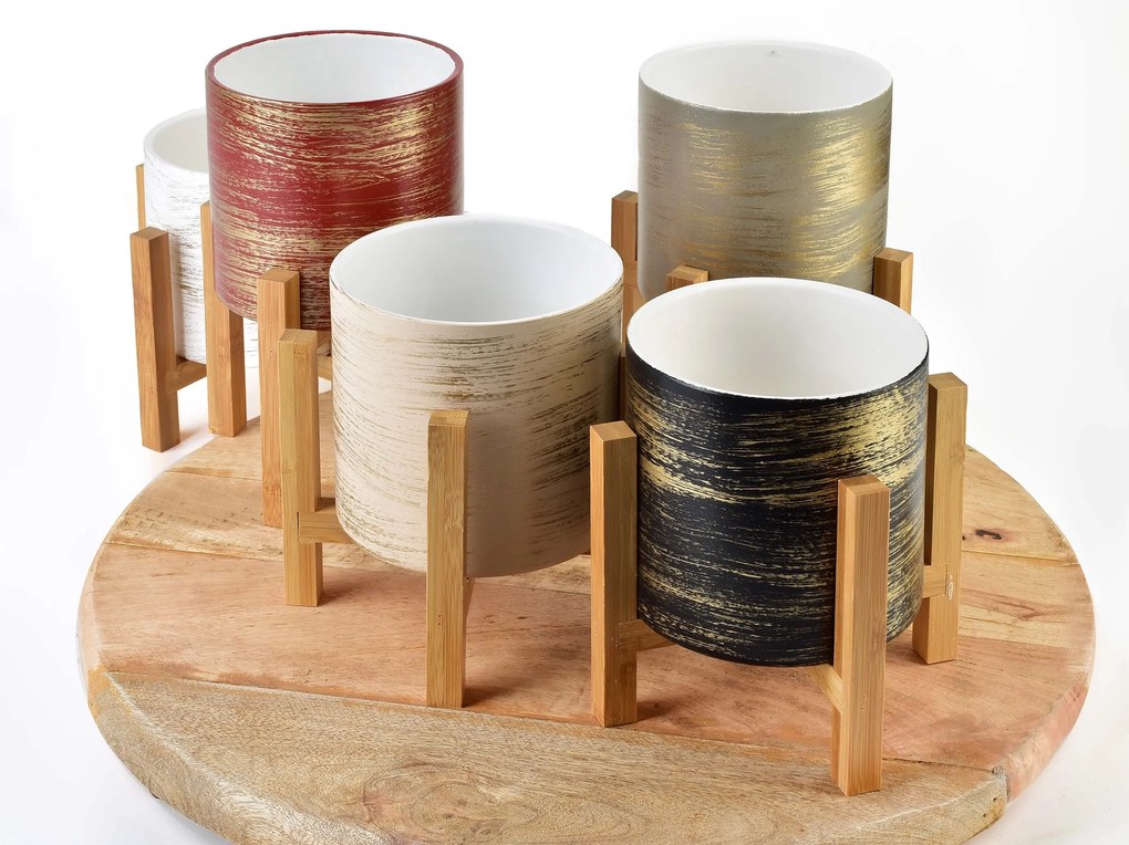 Keramický kvetináč na stojane Ava zlatý