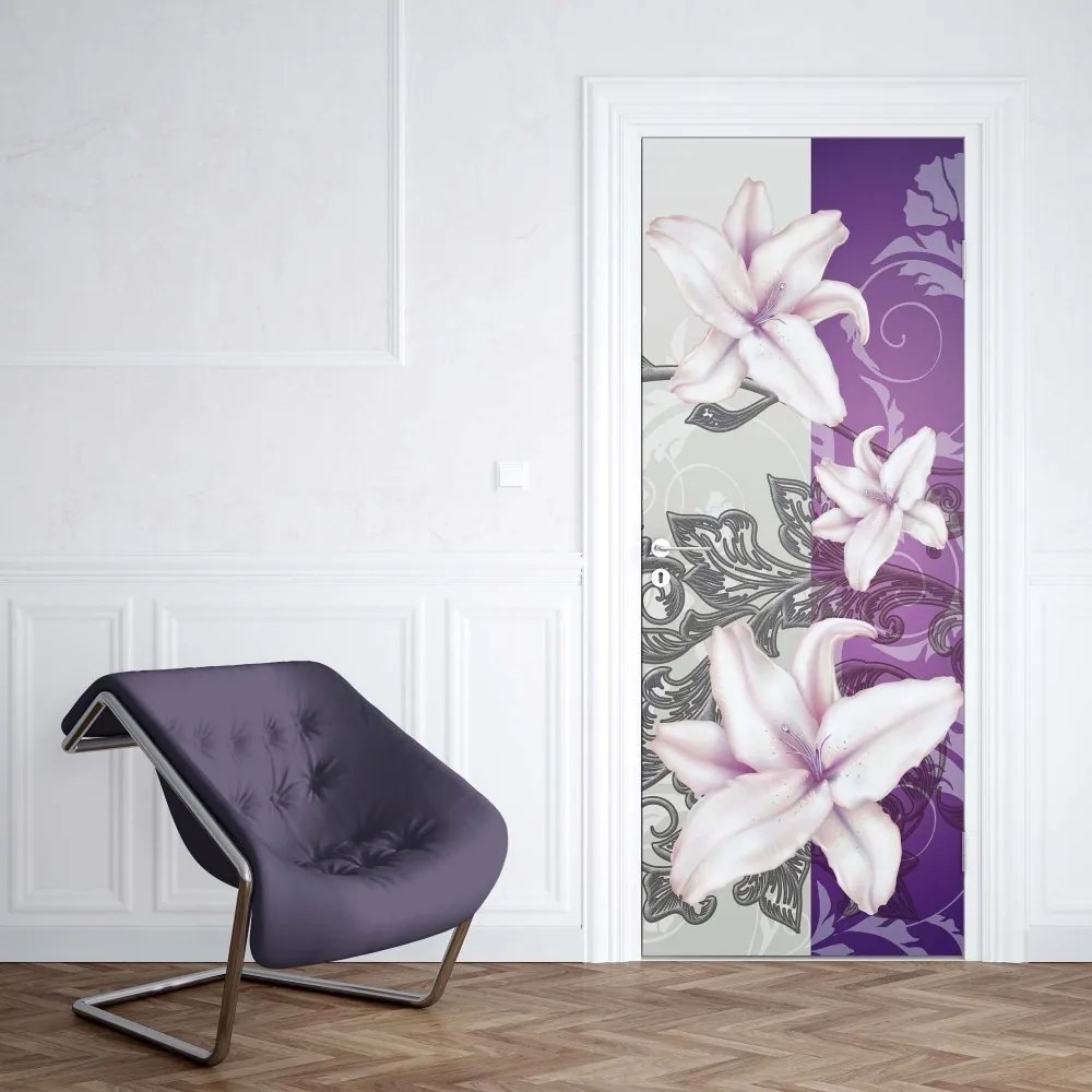 GLIX Fototapeta na dvere - Floral Pattern With Swirls Purple