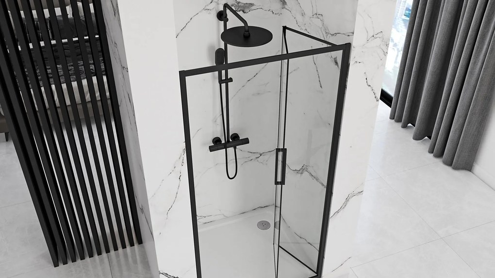 Rea Rapid Fold, skladacie sprchové dvere 90x195 cm, 4mm číre sklo, čierny profil, REA-K6419