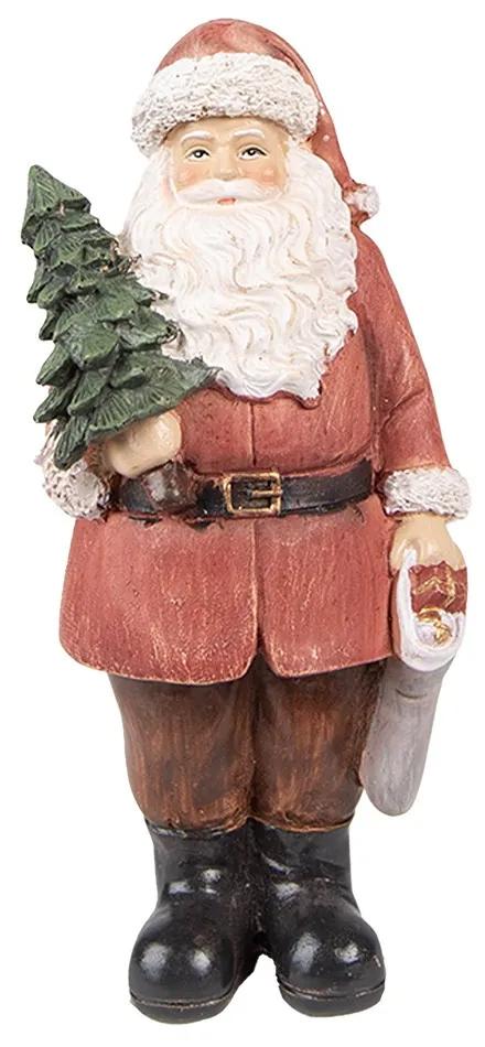 Červená vianočná dekorácia socha Santa so stromčekom a darčekmi - 17*13*40 cm