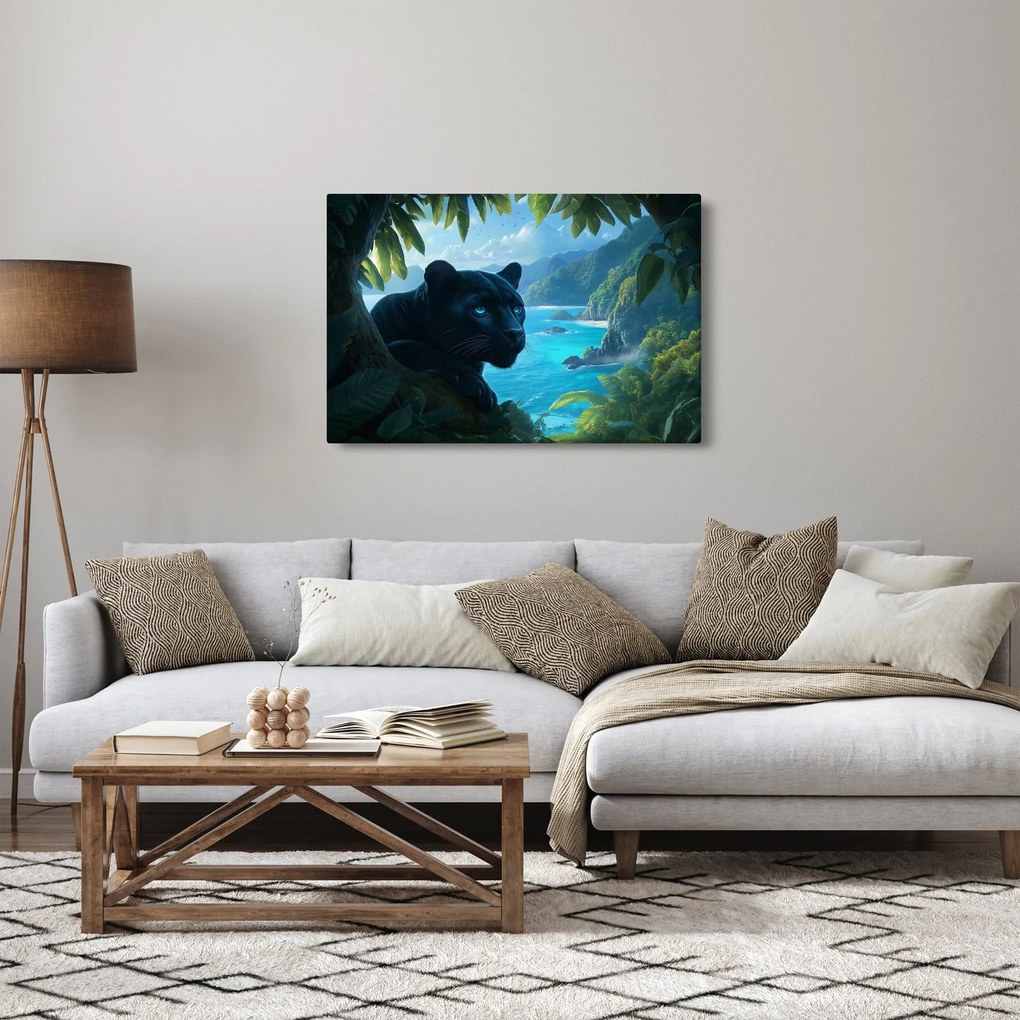 Obraz - Čierny panter v džungli (90x60 cm)