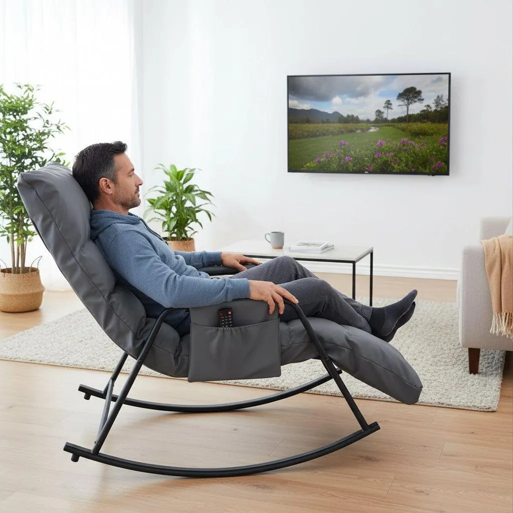 Hojdacie kreslo s 5-stupňovým nastavením, polstrované, šedé