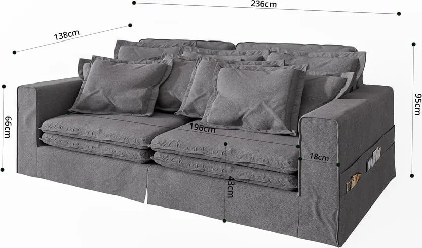 Sivá pohovka 236 cm Nora – Ropez