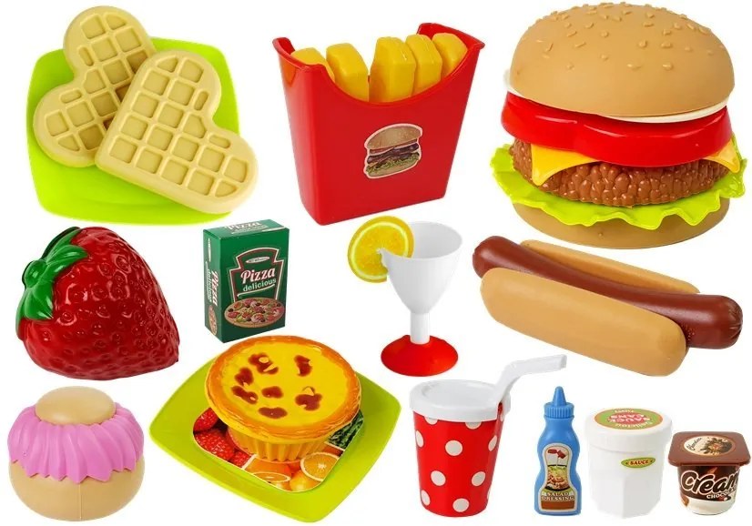 LEAN TOYS Súprava fastfoodu - hamburger, hot-dog, lievance