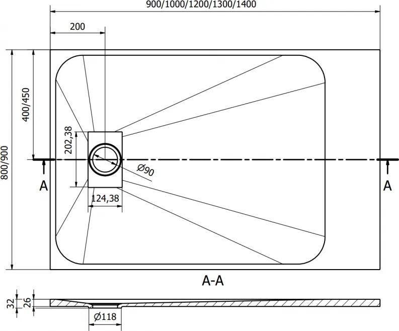 Mexen Hugo, obdĺžniková sprchová vanička SMC 120 x 90 cm, čierna, zlatá krytka, 42709012-G