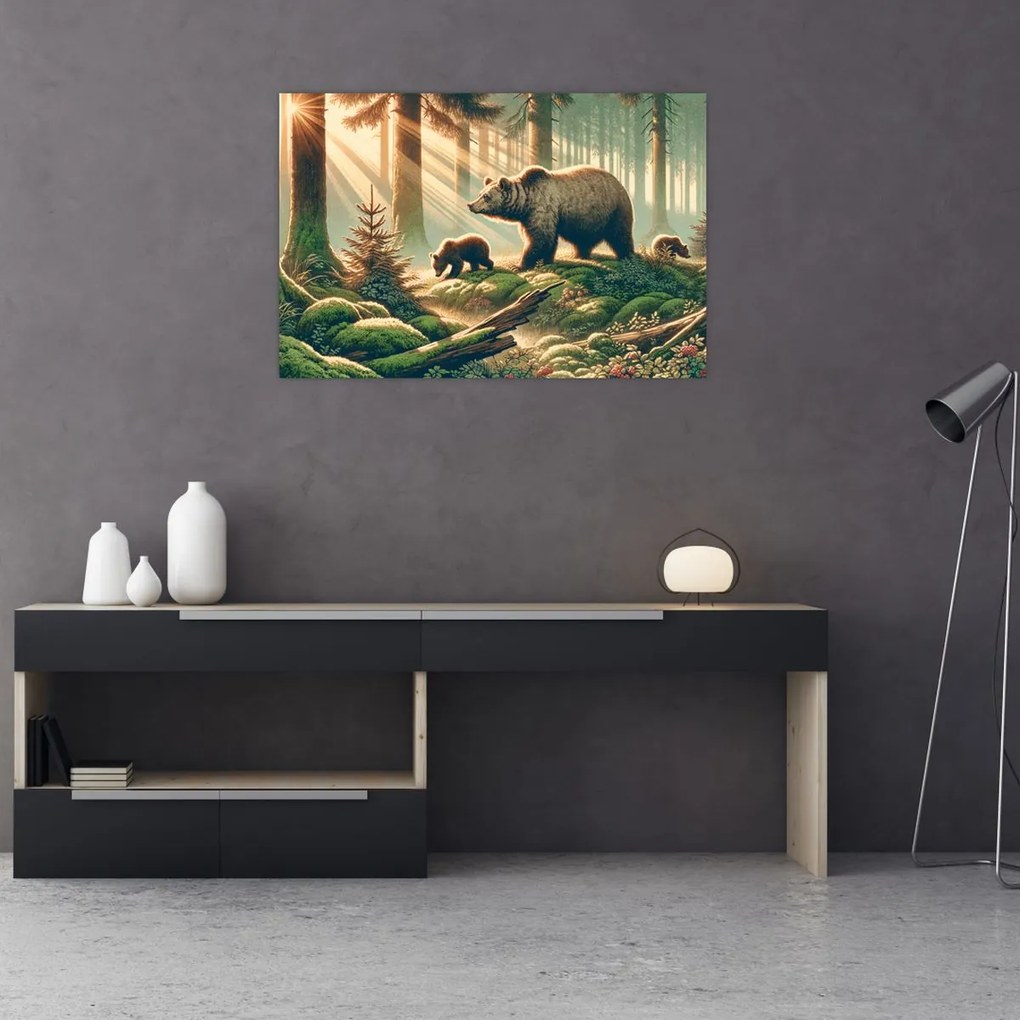 Obraz - Medvede v lese (90x60 cm)