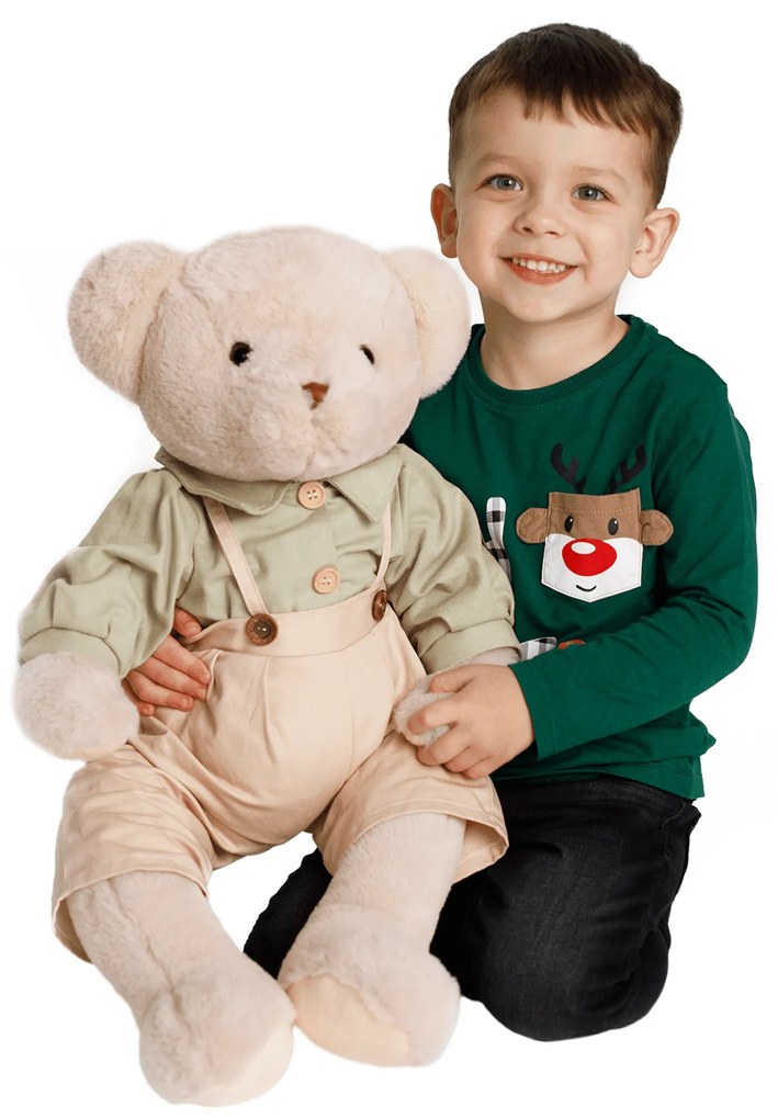 Plyšový medveď, smotanová/zelená, 65cm, MADEN BOY TYP2