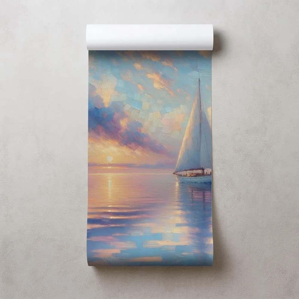 Tapeta plachetnica na pokojnom mori pri západe slnka