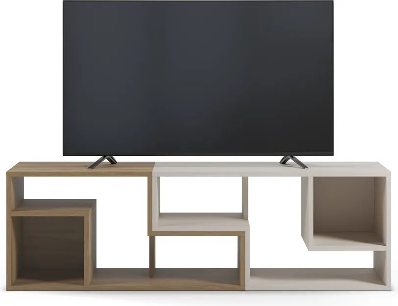 Biely/v prírodnej farbe TV stolík rohový v dekore duba 145x45x35 cm Glina – Marckeric