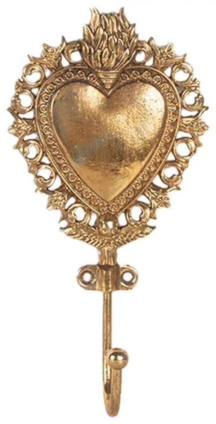 Zlatý antik nástenný háčik srdca - 8*4*15 cm