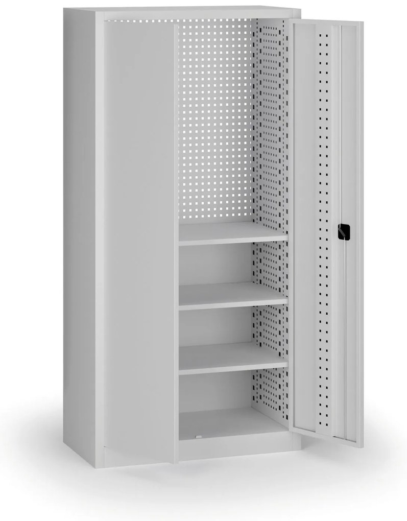 Policová dielenská skriňa 2-dverová, 3 police, 1950 × 950 × 500 mm, sivé dvere
