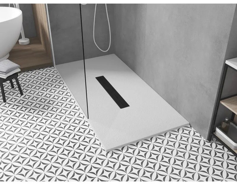 Mexen Toro, SMC obdĺžniková sprchová vanička 160 x 90 cm, biela, čierna krytka, 43109016-B