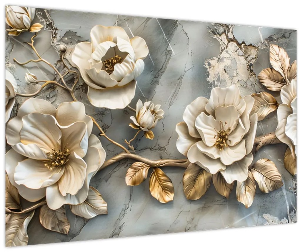Obraz - Mramorové pozadie s kvetmi (90x60 cm)