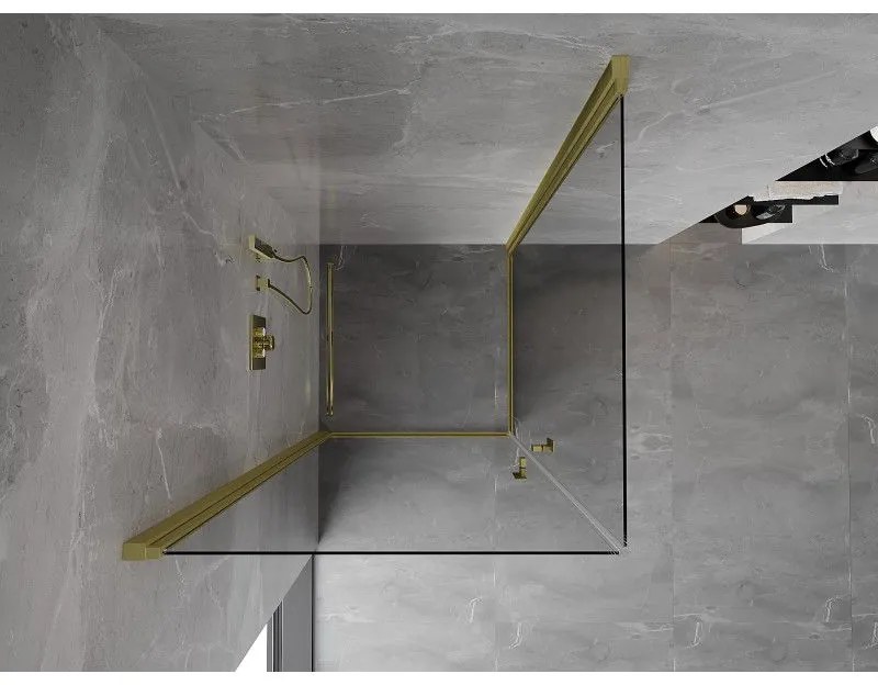 Mexen Mist-B Duo, 2-krídlový výklopný sprchový kút 90 x 90 cm, číre sklo, zlatý matný profil, 8A2-090-090-55-00