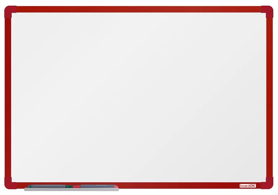 Biela magnetická popisovacia tabuľa boardOK, 600 x 900 mm, červený rám