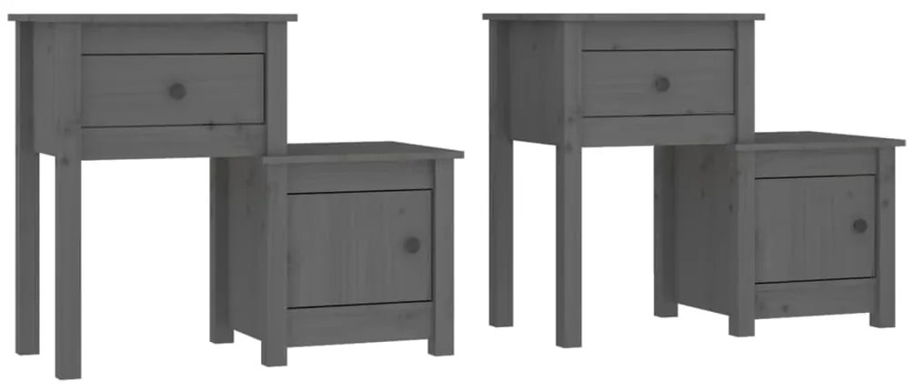 vidaXL Nočné stolíky 2 ks sivé 79,5x38x65,5 cm masívna borovica