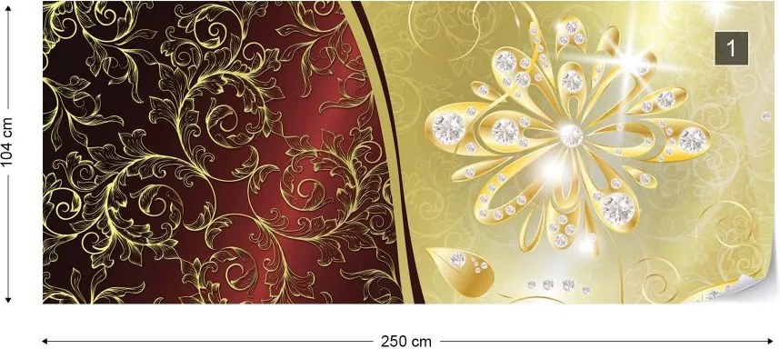 Fototapeta GLIX - Luxury Gold And Red Floral  + lepidlo ZADARMO Vliesová tapeta  - 250x104 cm