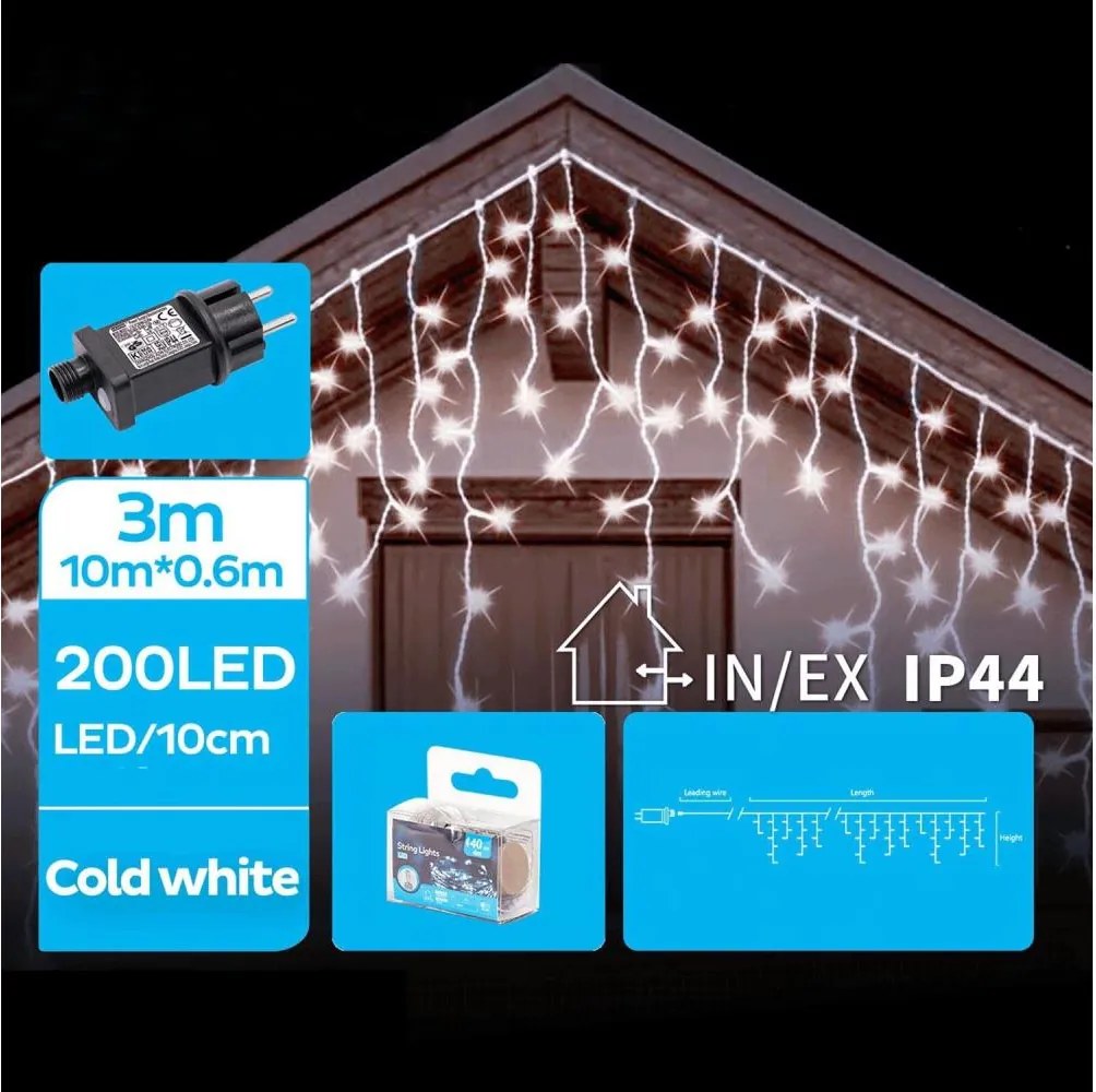 BRILAGI - LED Vonkajší  reťaz 200xLED/8 funkcií 13x0,6m IP44 studená biela