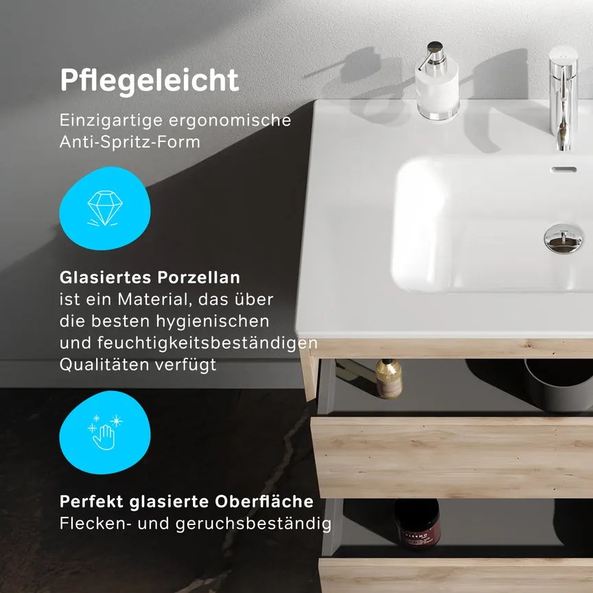 Skrinka s umývadlom 80 AM.PM Spike MPA-FHX0802HF-WCC0802WG závesná, 2 zásuvky, svetlý dub