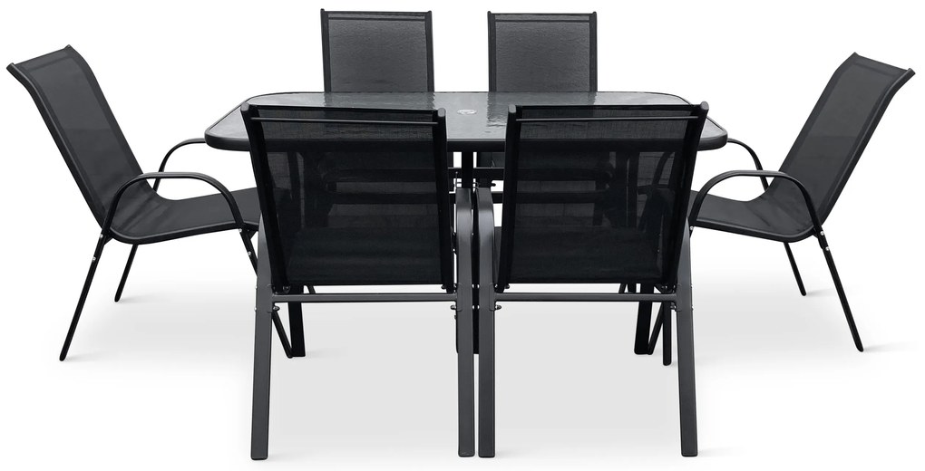 Noela Záhradný jedálenský set Klaudia transparentný + 6x kovová stolička Ramada