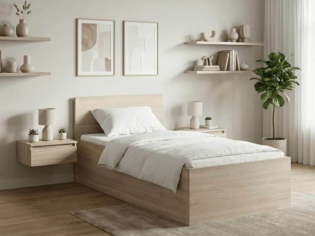 Posteľ SOFIA 90 x 200 cm, dub sonoma Rošt: S lamelovým roštom, Matrac: Matrac DELUXE 10 cm