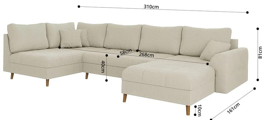 Krémová menčestrová rohová pohovka (ľavý roh/do "U") Ariella – Ropez