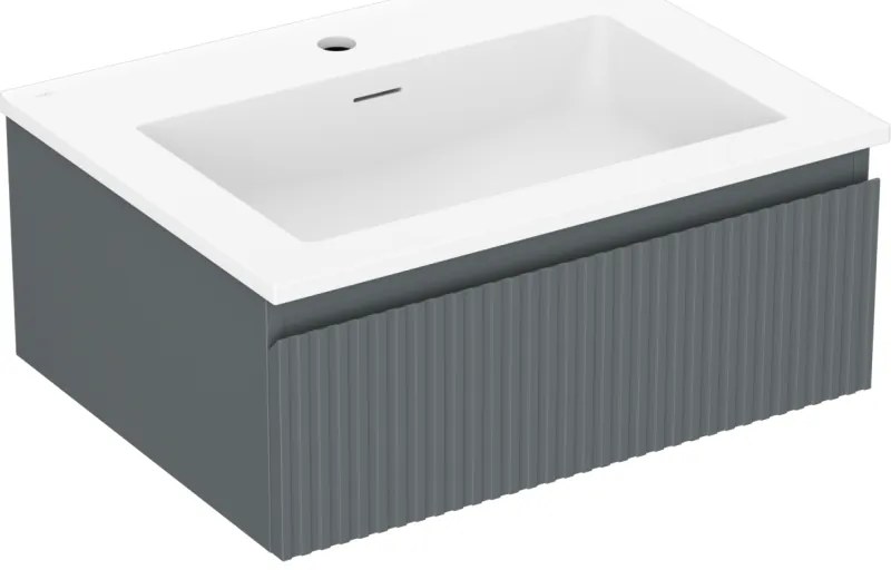 Mexen Rivel, kúpeľňová skrinka 60 cm s umývadlom Otis, 1 zásuvka, drážkovaná, grafitová matná/biela matná, 91A20-06023-1-BF66-W18M01
