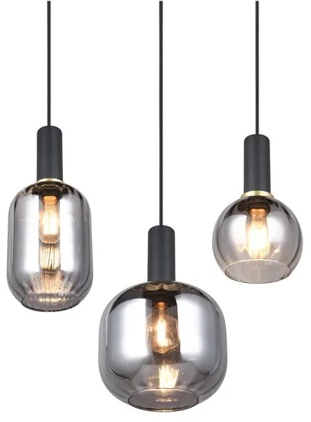Čierne závesné svietidlo so skleneným tienidlom Diva – Trio
