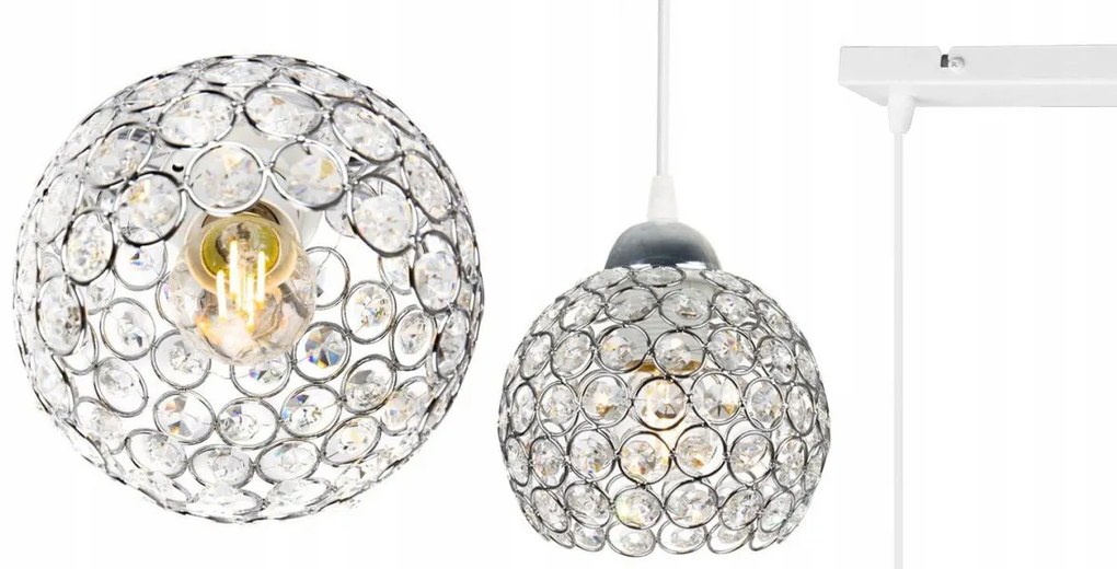Závesné svietidlo Crystal, 3x strieborné krištáľové tienidlo, (chrómové uchytenie), w