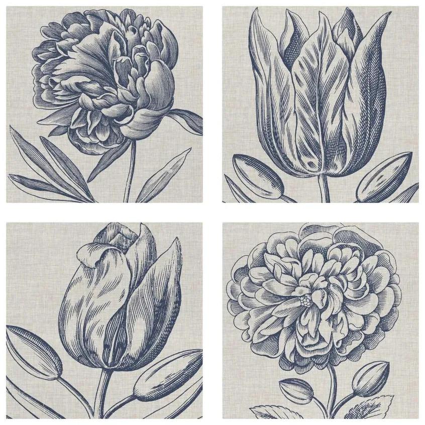 Manufakturer -  Štvordielny obraz Indigová kvetina na bielizni II