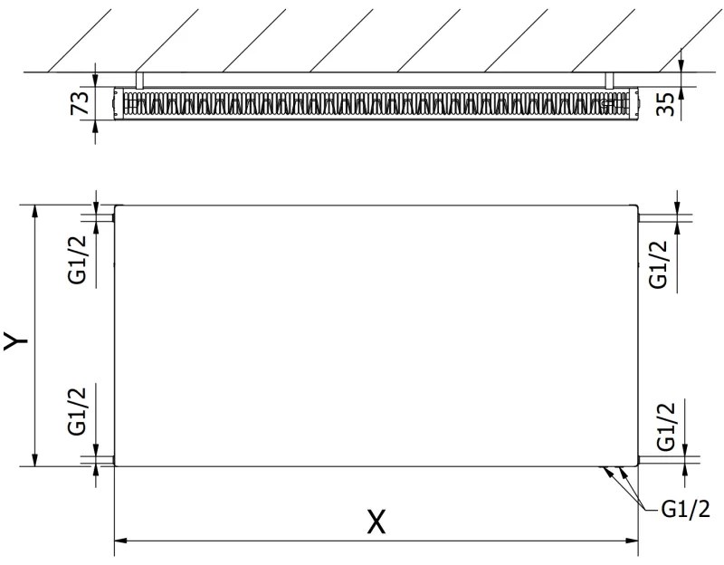 Mexen, Mexen Flat CVF21 panelový radiátor 600 x 1400 mm, spodné pripojenie, 1693 W, biely - W621F-060-140-00