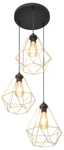 Luster na lanku KARO 3xE27/15W/230V zlatá/čierna