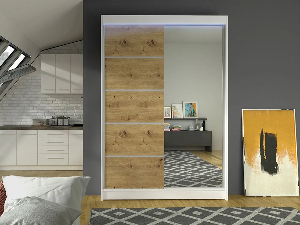 Posuvná skriňa Parys III, Farby: kašmír, Osvetlenie: osvetlenie LED RGB - farebné