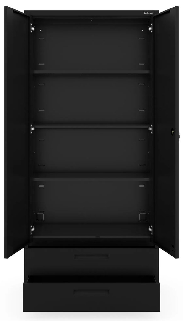 Kovová skriňa MEGAN – čierna, dvojitá zásuvka, 195 cm