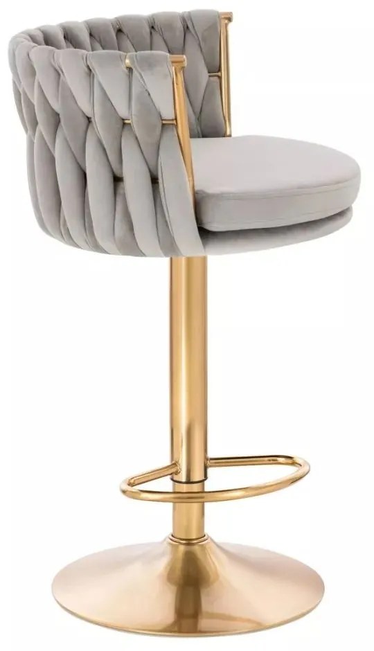 LuxuryForm DESIGN Barová stolička LYON VELUR na zlatom tanieri - svetlo šedá