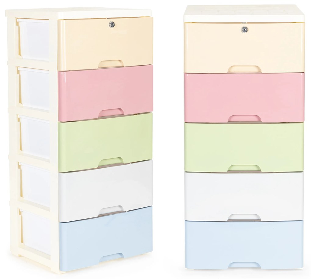 Regál na kolieskach s 5 zásuvkami Pastel so zámkom