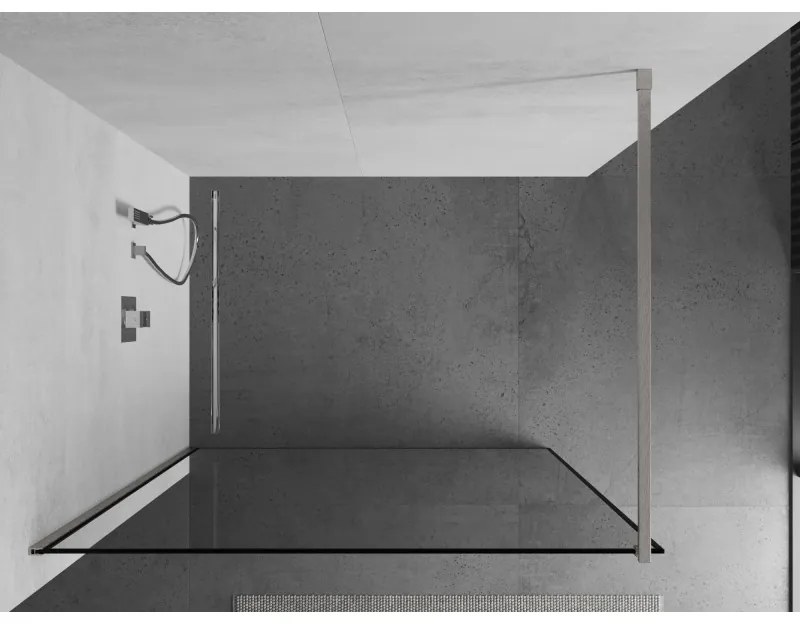 Mexen Kioto, sprchová zástena Walk-In 160 x 200 cm, 8mm číre sklo čierny vzor, brúsená oceľ profil, 800-160-101-97-70