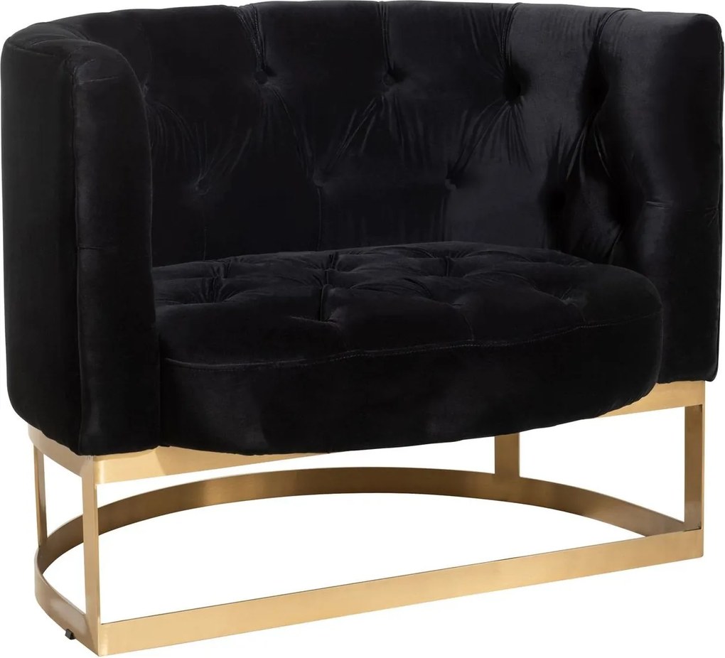 Antracitové zamatové designové kreslo so zlatou podstavou Wilson - 90*76*74cm