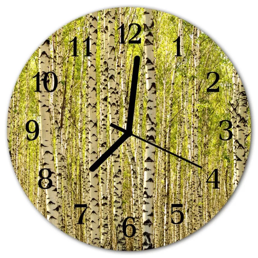 Sklenené hodiny okrúhle Birch les fi 30 cm