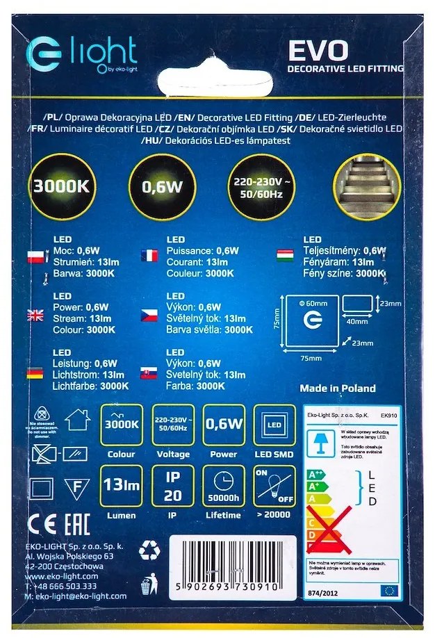 Schodiskové LED svietidlo Evo, 1x LED 0,6w, 3000k, w