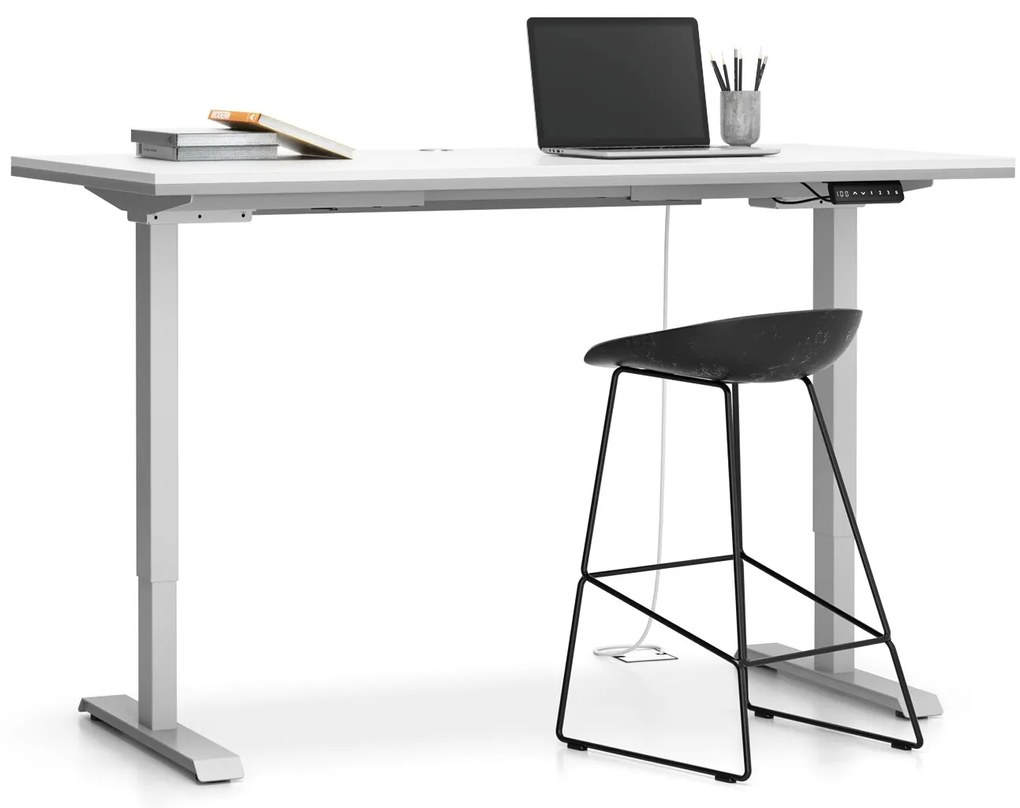 Výškovo nastaviteľný stôl SINGLE LAYERS, 160x80 cm, 2 motory, biela/sivá