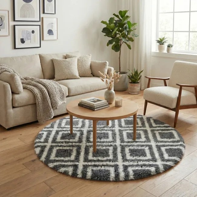 Protišmykový koberec DECOR čierny / biely kruh