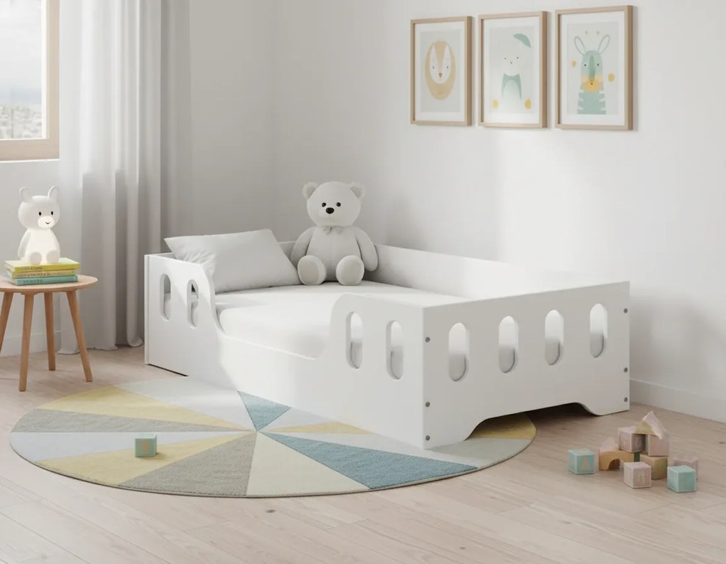 Detská Montessori posteľ LAKI 140x70 cm + MATRAC - biela